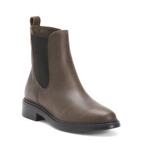 MIRROR Green Leather Chelsea Booties